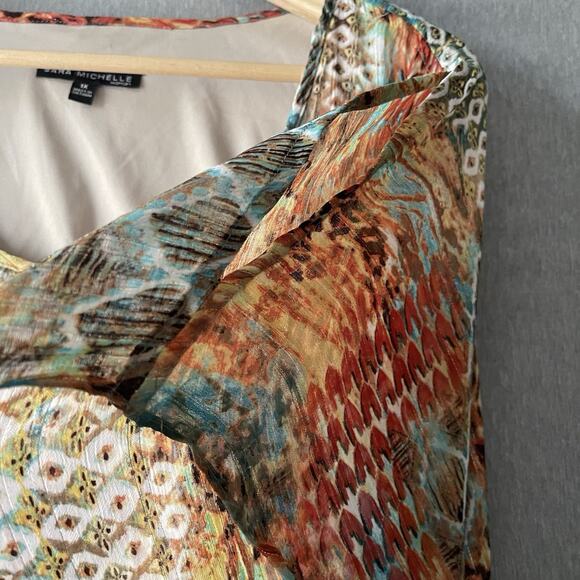 Sara Michelle Sheer Lined Top 1X Multicolor Peasant Boho Artsy Hippie - Picture 3 of 7